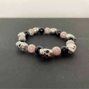 Handmade Black and Pink Skeleton Beaded Bracelet